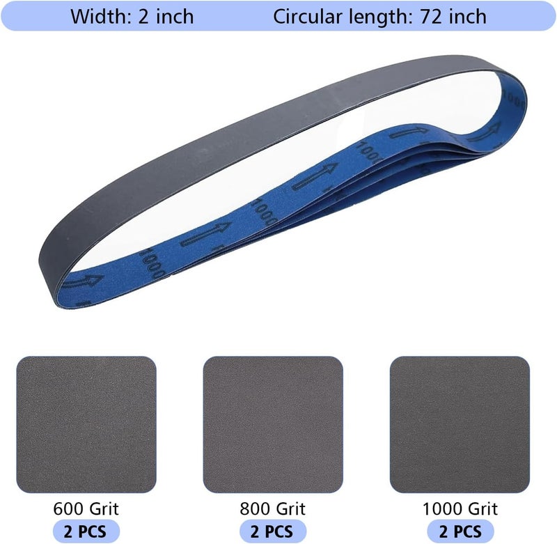 Donanim 2 X 72 Inch Silicon Carbide Extra Fine Grit Sanding Belts 600, 800, 1000 Grits, 2x72 Grinding Belts for Knife Sharpening, 6 Pack Assortment - Image 3
